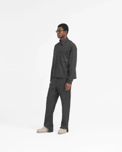 Represent Cropped Dress Shirt - Black Pinstripe><noscript><img width=