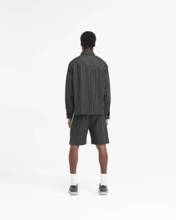 Represent Cropped Dress Shirt - Black Pinstripe><noscript><img width=