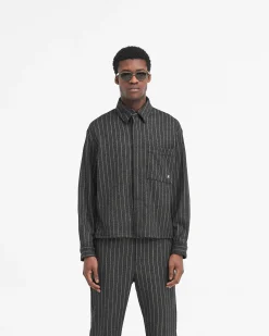 Represent Cropped Dress Shirt - Black Pinstripe><noscript><img width=