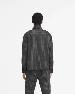 Represent Cropped Dress Shirt - Black Pinstripe><noscript><img width=