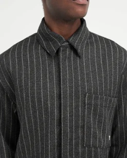 Represent Cropped Dress Shirt - Black Pinstripe><noscript><img width=