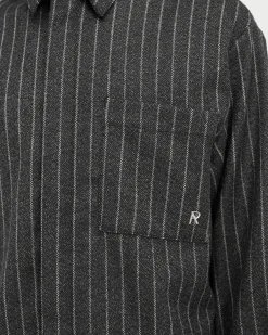 Represent Cropped Dress Shirt - Black Pinstripe><noscript><img width=