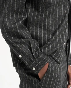 Represent Cropped Dress Shirt - Black Pinstripe><noscript><img width=