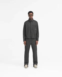 Represent Cropped Dress Shirt - Black Pinstripe><noscript><img width=