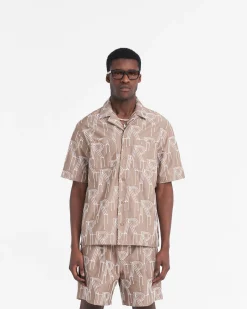 Represent Embroidered Initial Overshirt - Washed Taupe><noscript><img width=