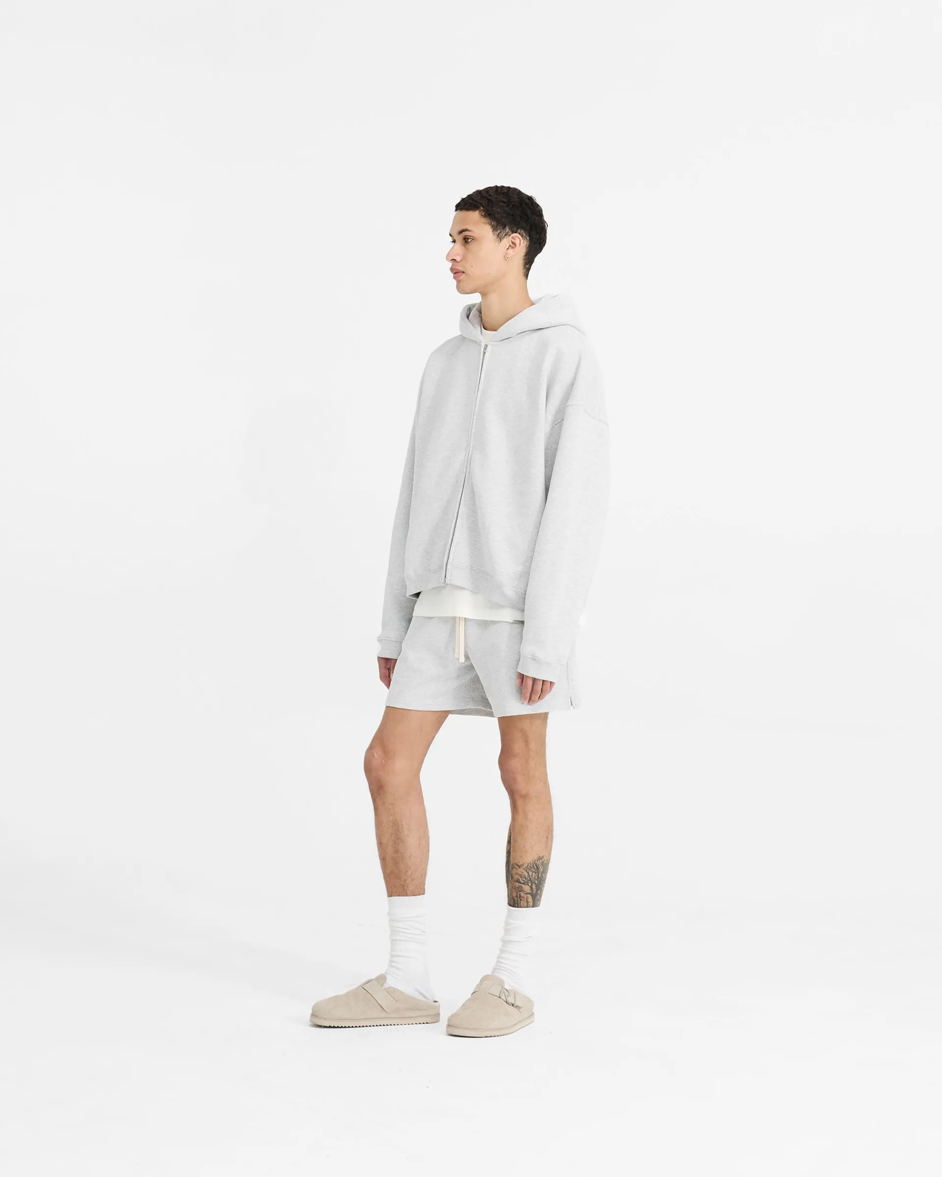 Represent Initial Boxy Zip Through Hoodie - Ice Grey Marl> Hoodies