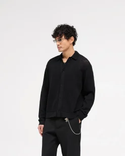 Represent Long Sleeve Mesh Knit Shirt - Jet Black> Knitwear