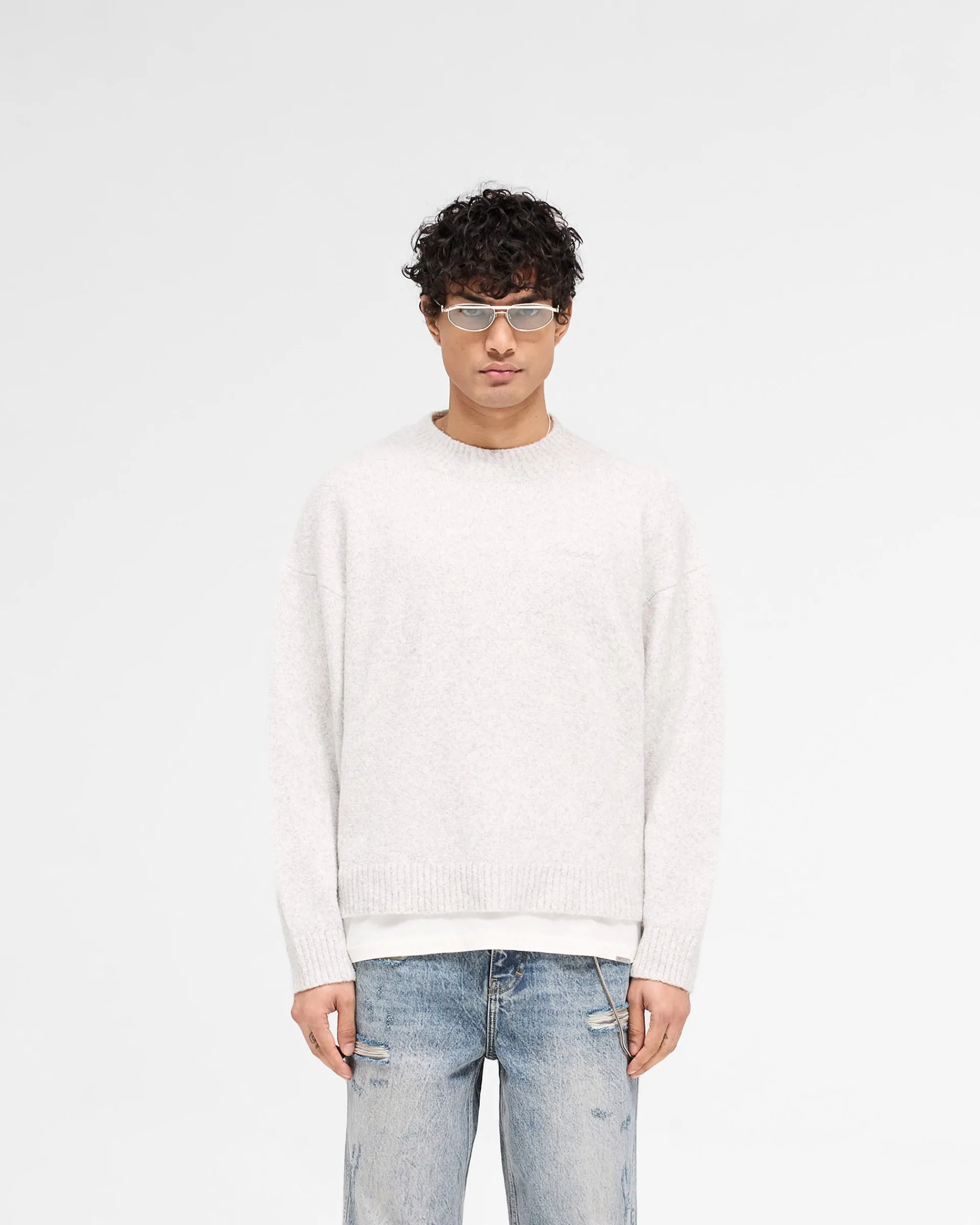 Represent Marled Knit Jumper - Ice Grey Marl> Knitwear