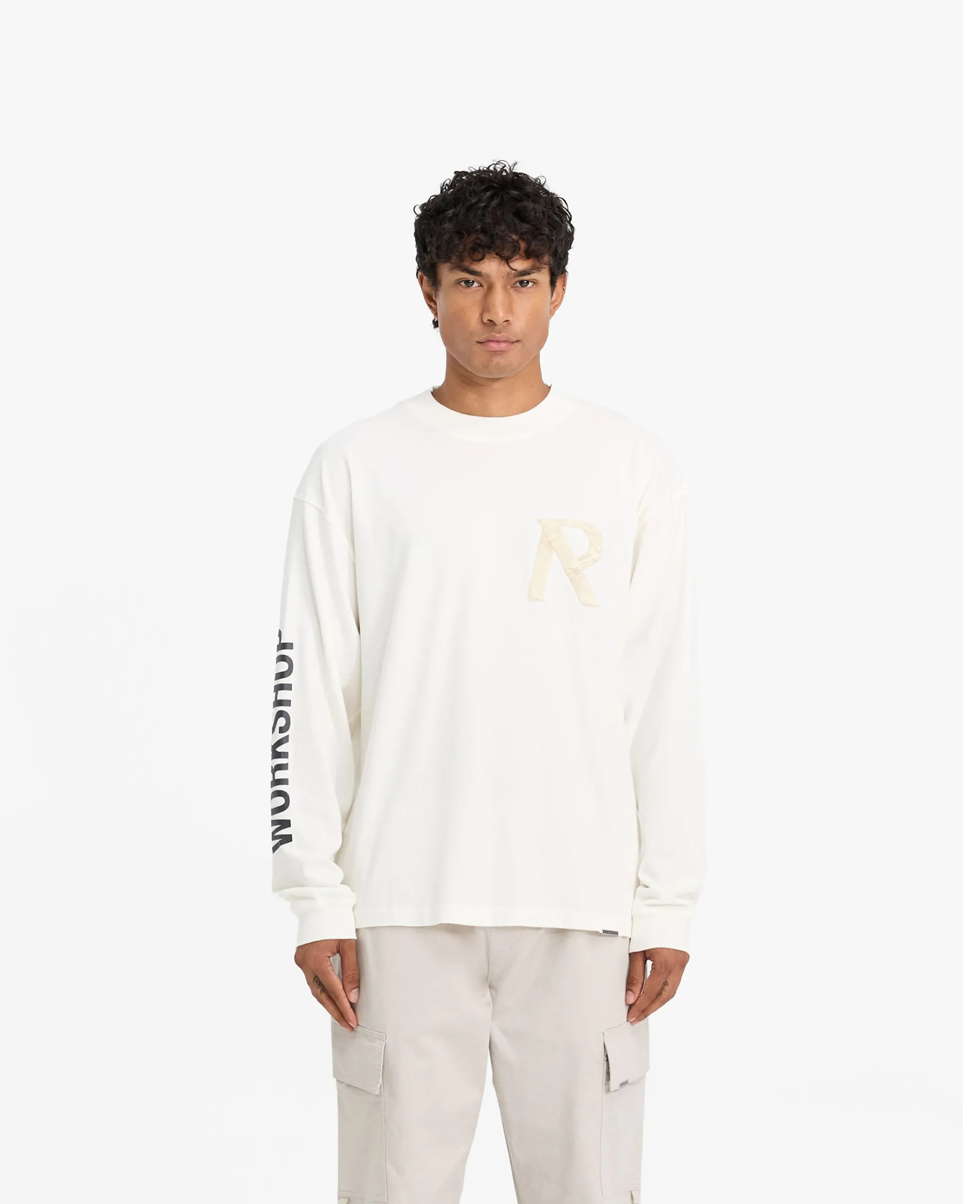 Represent Masking Tape Initial Long Sleeve T-Shirt - Flat White> T-Shirts