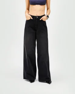 Represent Mid Rise Wide Leg Jean - Washed Black><noscript><img width=