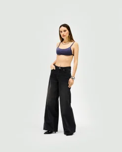 Represent Mid Rise Wide Leg Jean - Washed Black><noscript><img width=