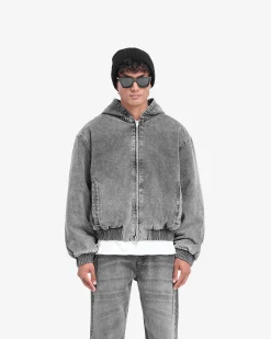 Represent R5 Hooded Denim Bomber - Charcoal Grey><noscript><img width=