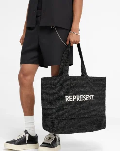 Represent Raffia Tote Bag - Jet Black> Bags
