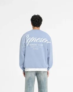 Represent Owners Club Script Sweater - Dusty Blue><noscript><img width=