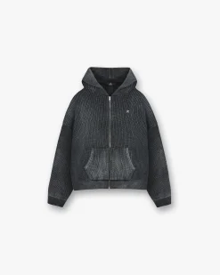 Represent Ribbed Zip Through Hoodie - Jet Black> Knitwear