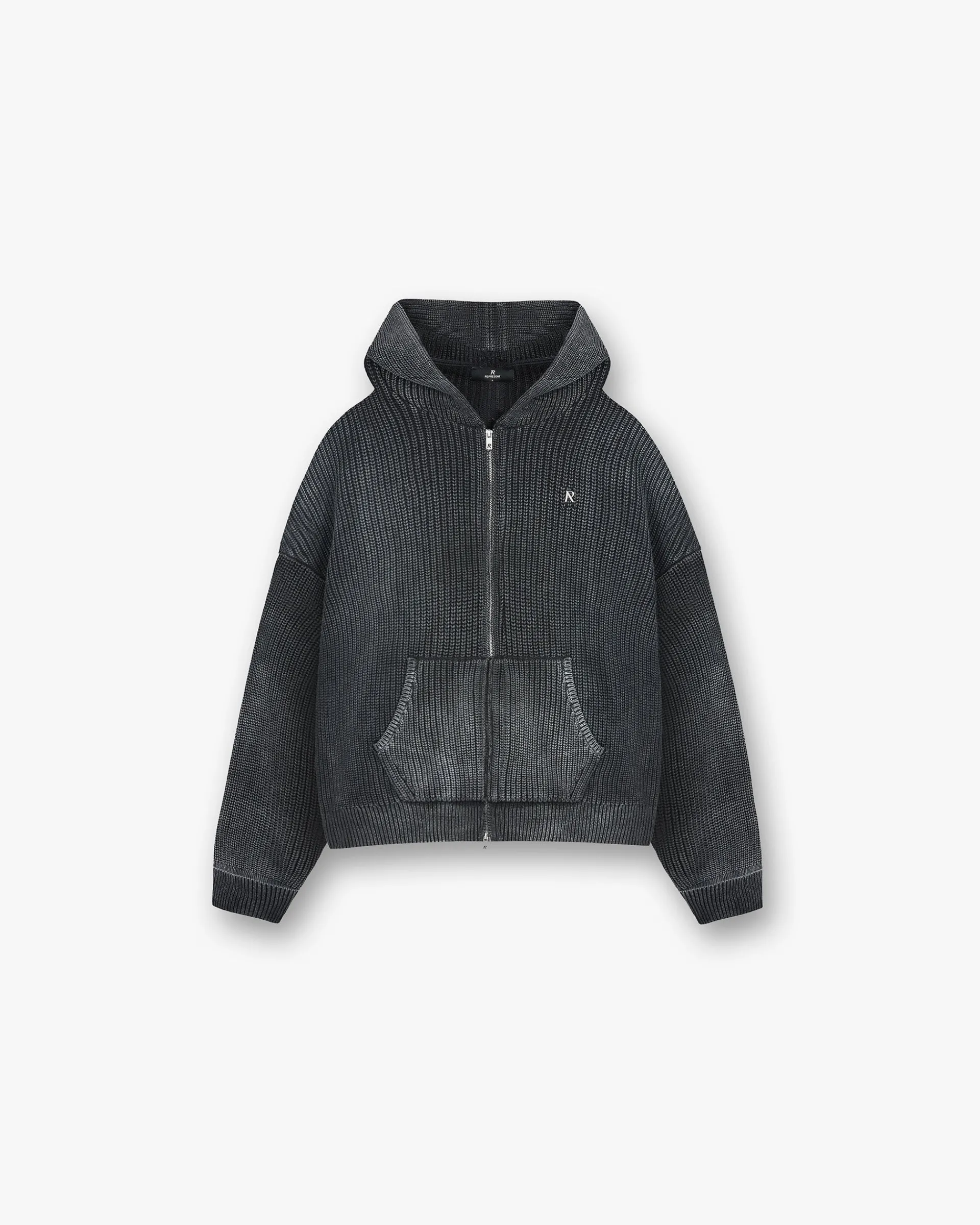 Represent Ribbed Zip Through Hoodie - Jet Black> Knitwear