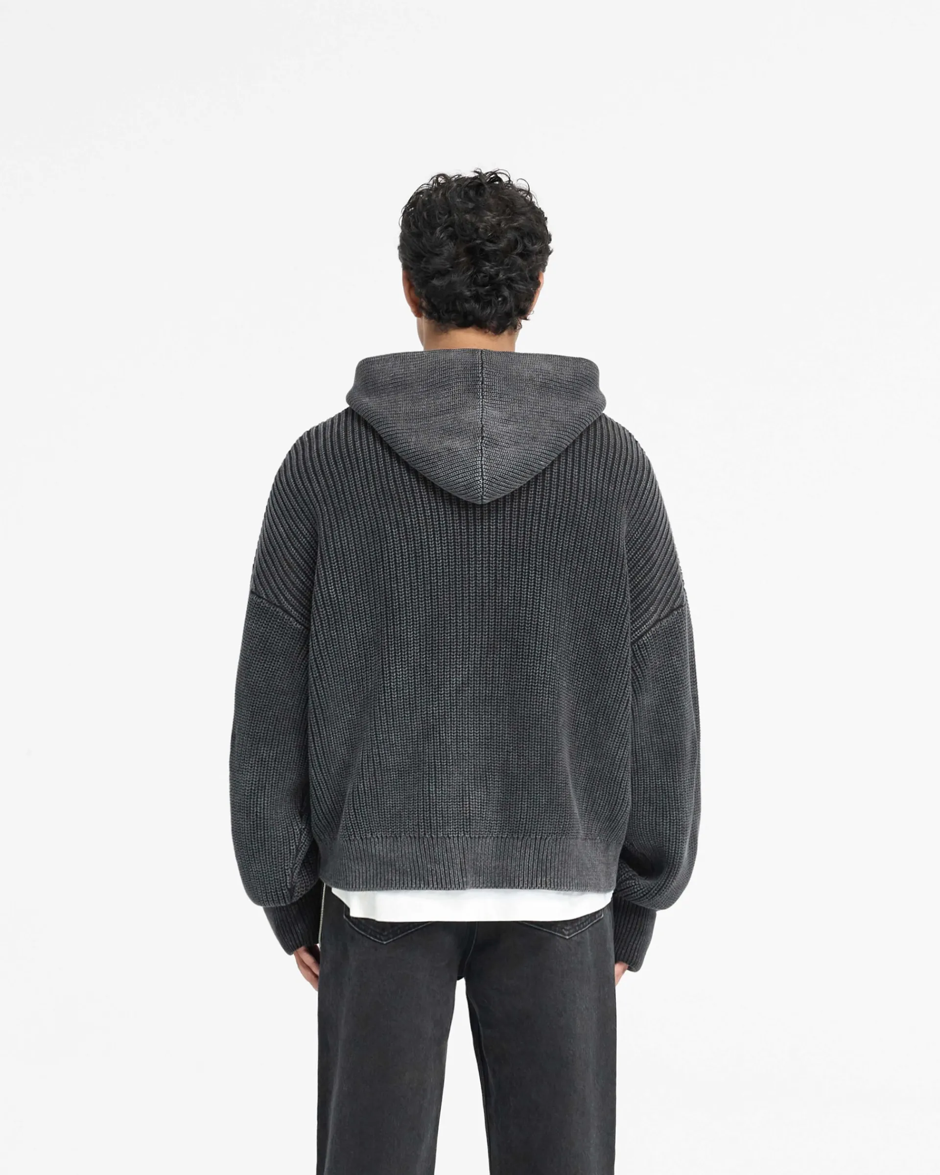 Represent Ribbed Zip Through Hoodie - Jet Black> Knitwear