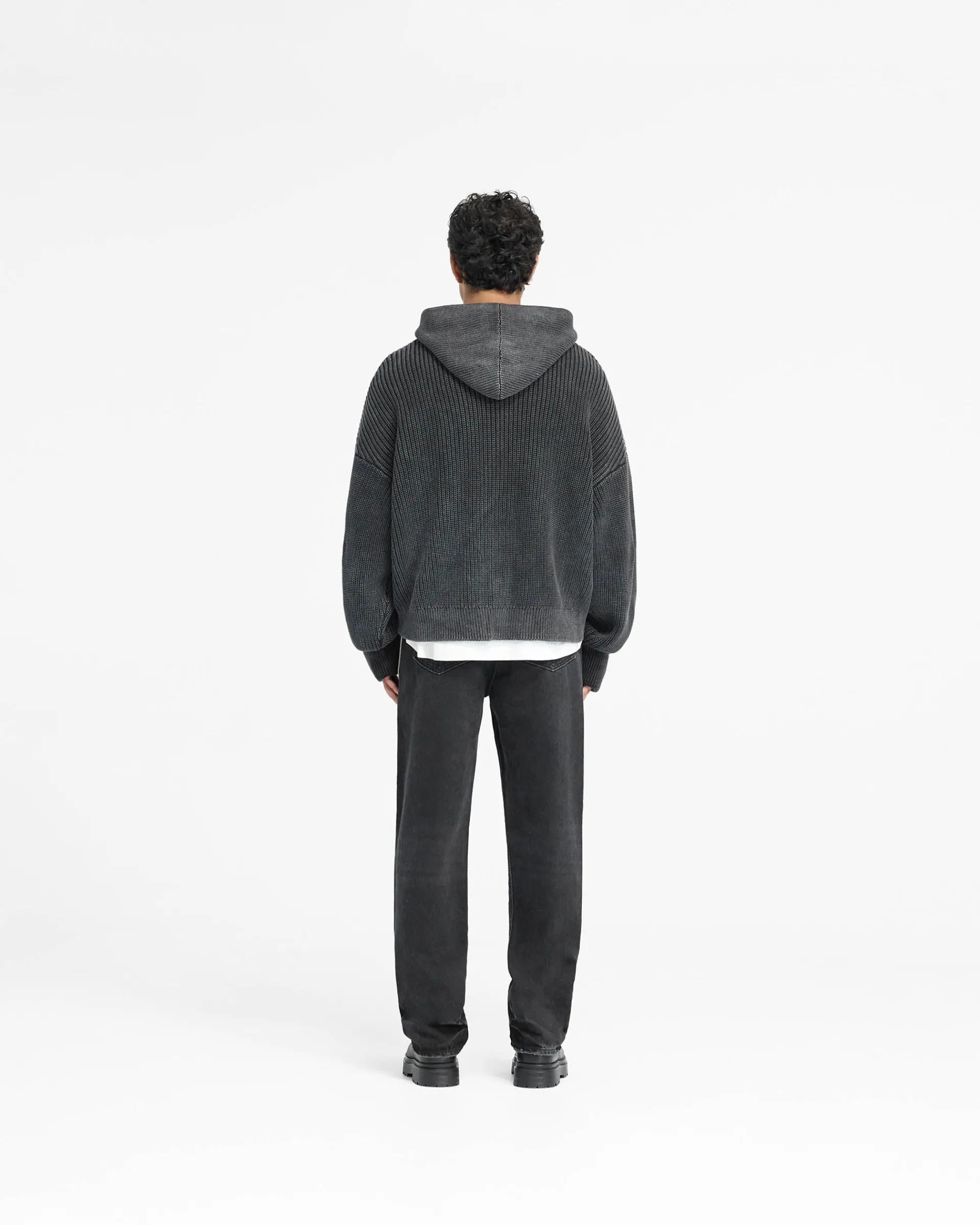 Represent Ribbed Zip Through Hoodie - Jet Black> Knitwear