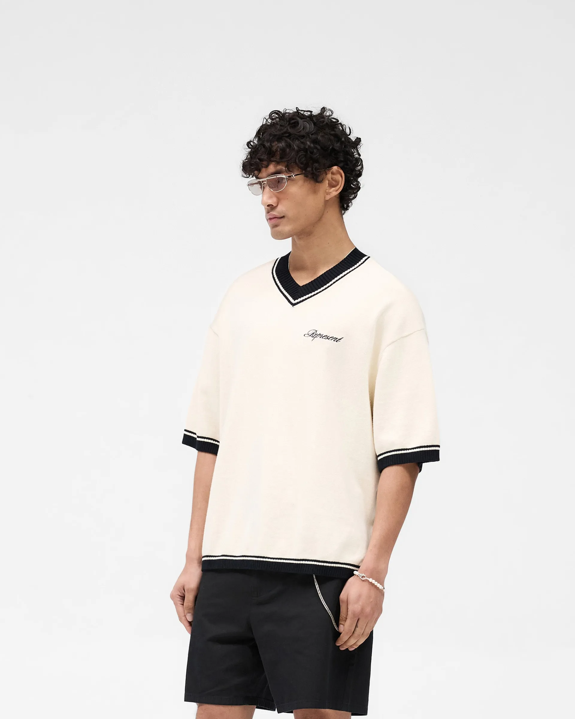 Represent Script Embroidered Knit - Off White> Knitwear