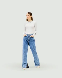 Represent Split Hem Straight Jean - Washed Blue> Bottoms/Jeans