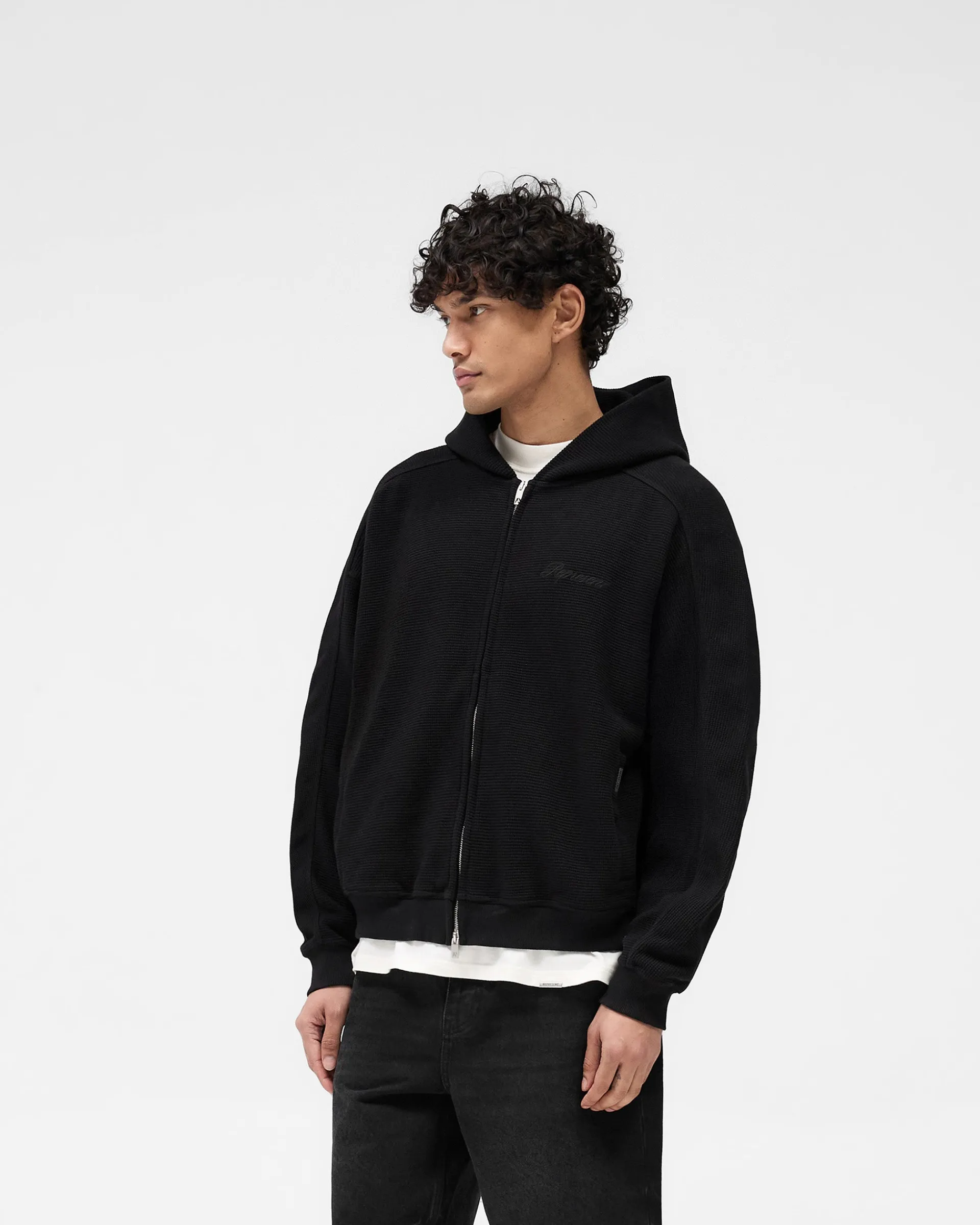 Represent Waffle Zip Through Hoodie - Jet Black> Hoodies