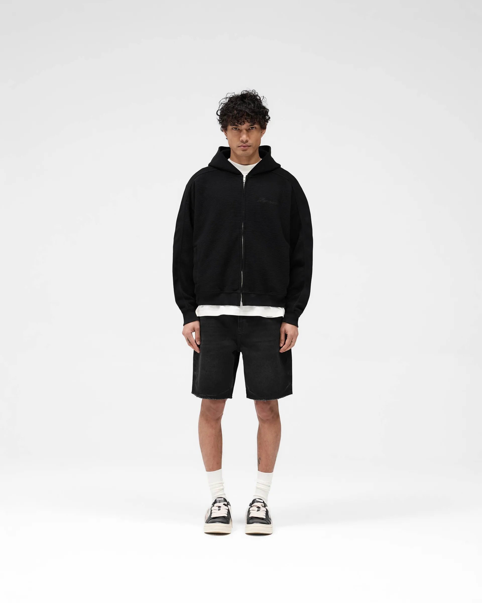 Represent Waffle Zip Through Hoodie - Jet Black> Hoodies